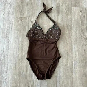 Womens Anne Cole Brown One Piece Swimsuit - M